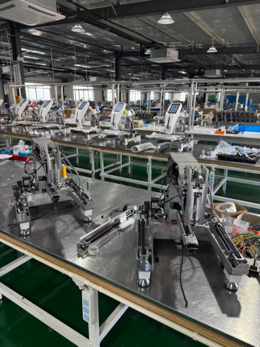 EmbNova assembly line overview with multiple machines