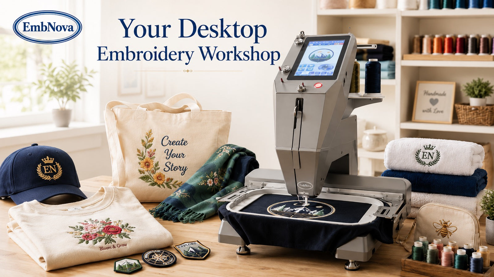 EmbNova S1 desktop embroidery workshop
